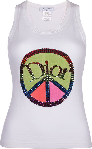 Christian Dior Logo Peace Sign Swarovski Tank | EL CYCER