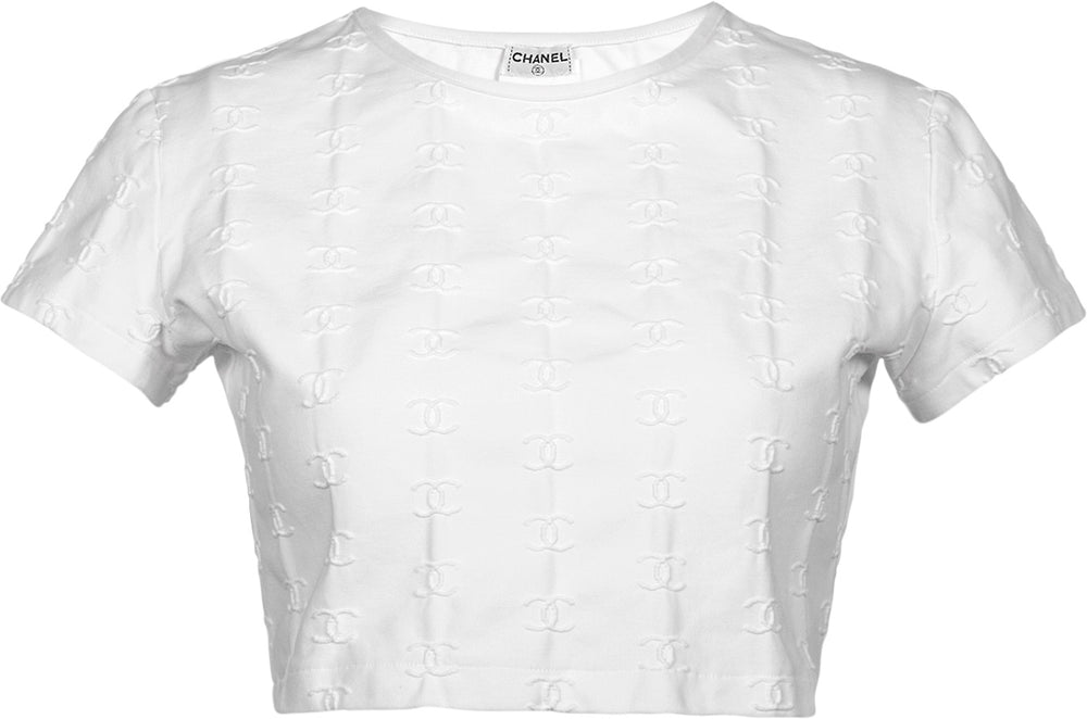 Chanel Spring 1997 White Logo Crop Top | EL CYCER