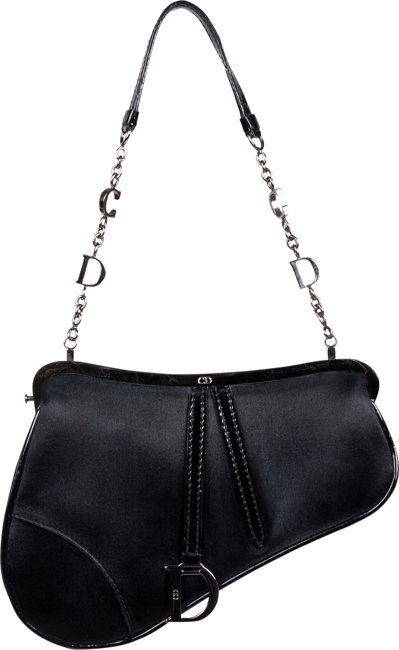 Gorgeous NEW Christian Dior Saddle bag in black satin, with