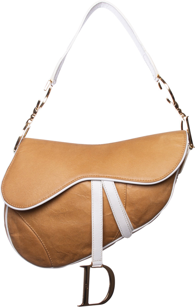 Christian Dior Bag, Tan & White Leather Saddle Bag