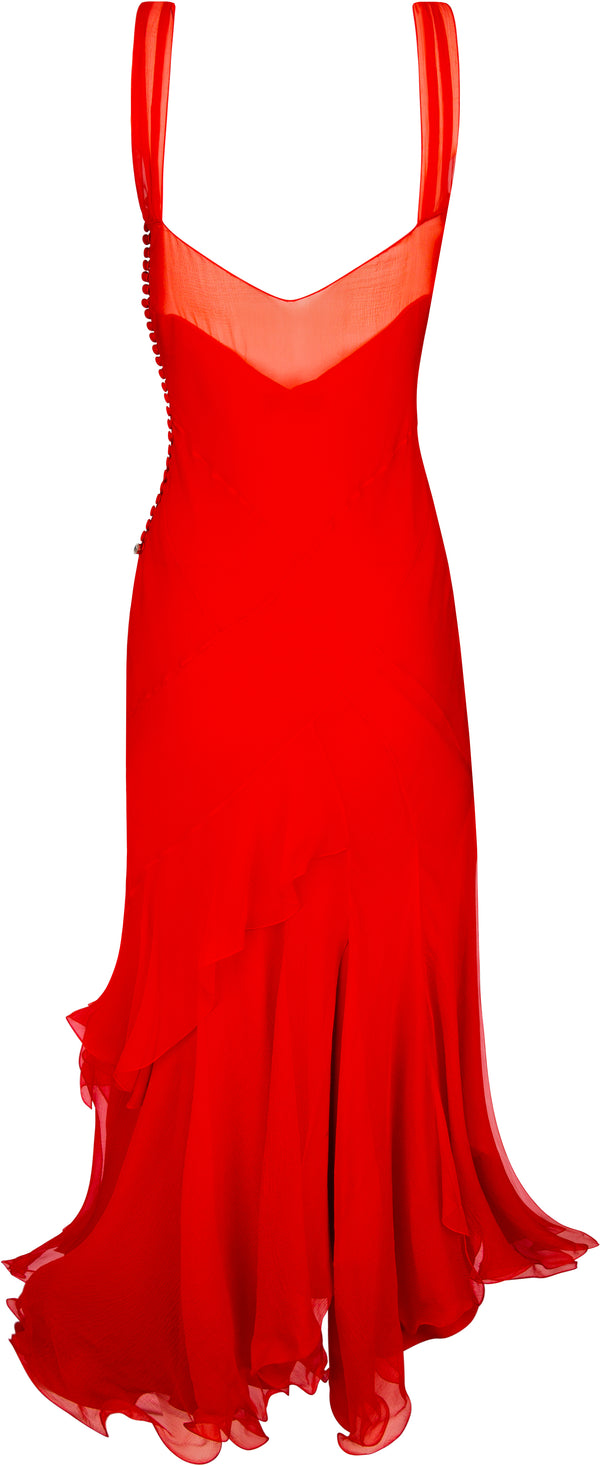 Christian Dior Spring 2005 Red Silk Chiffon Ruffle Gown