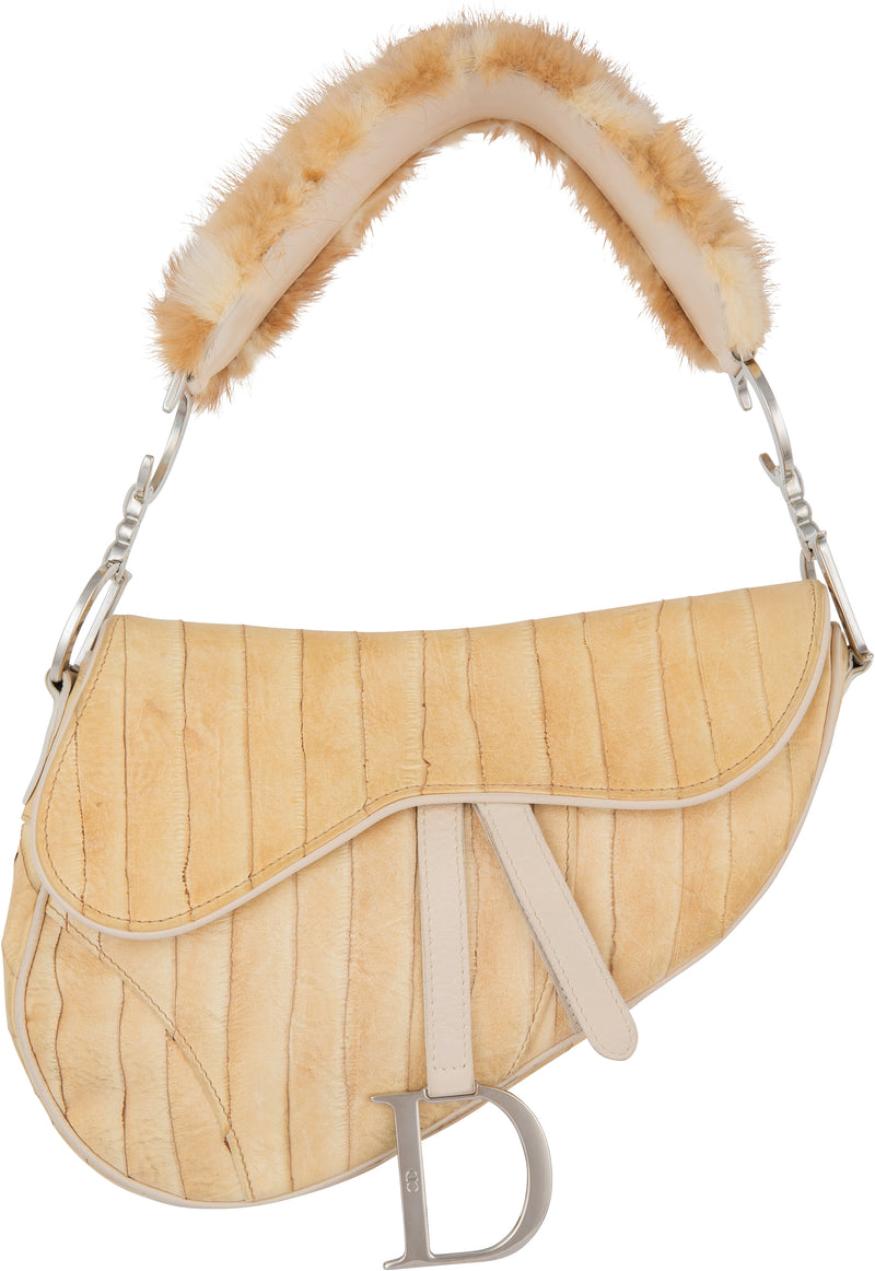 Christian Dior Bag, Tan & White Leather Saddle Bag