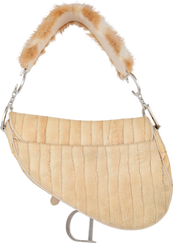 Christian Dior Beige Leather Saddle Bag