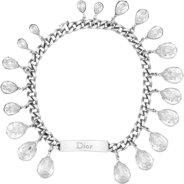 Fall 2004 Runway Silver Crystal Embellished ID Choker Necklace