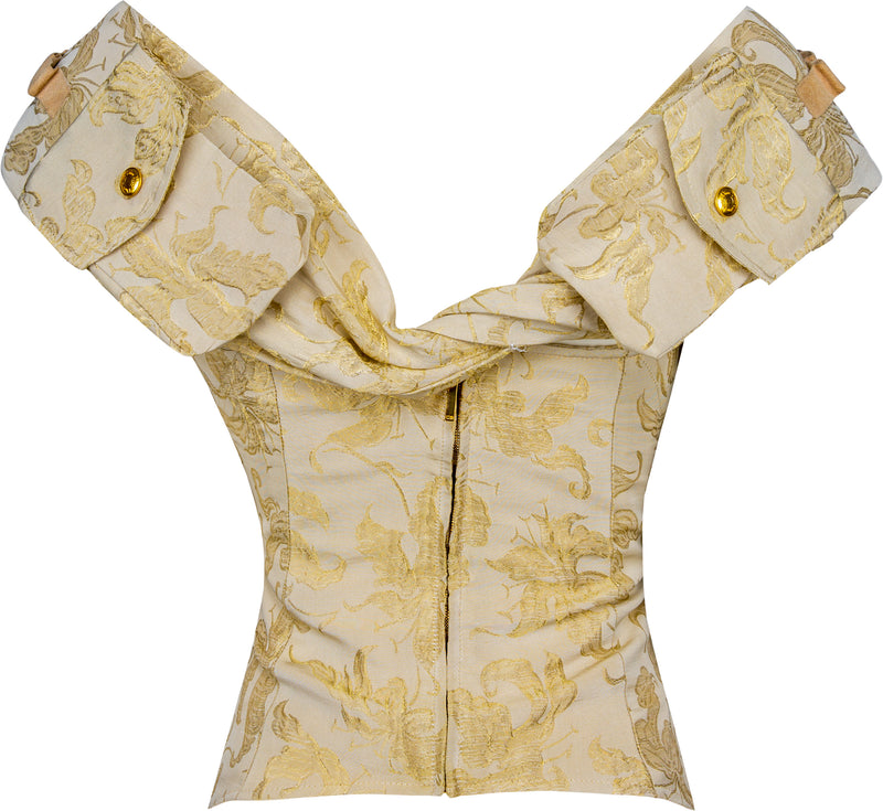 Jacquard corset top with all-over DG logo in Yellow for