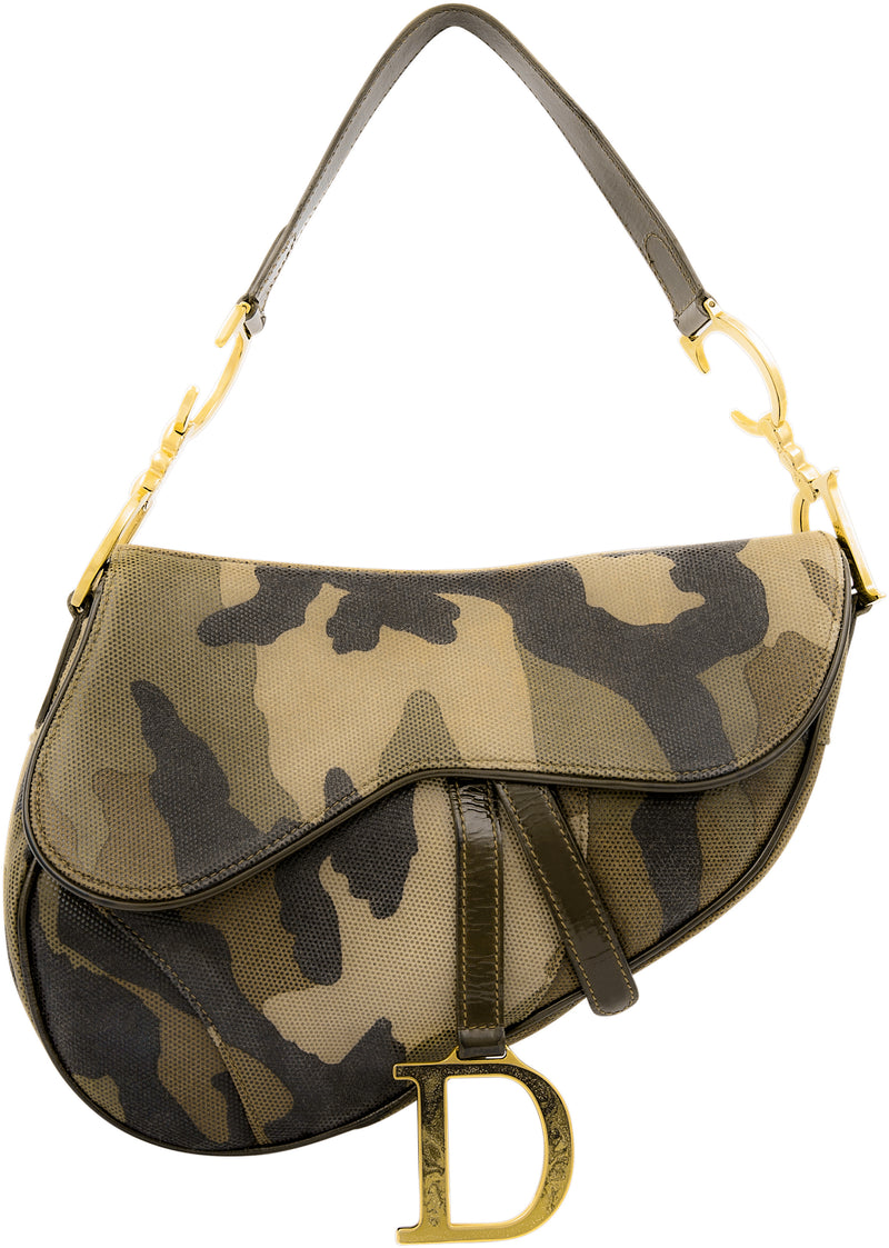 Christian Dior Canvas Embroidered Camouflage Flowers Saddle Bag Multicolor   BrandConscious Authentics
