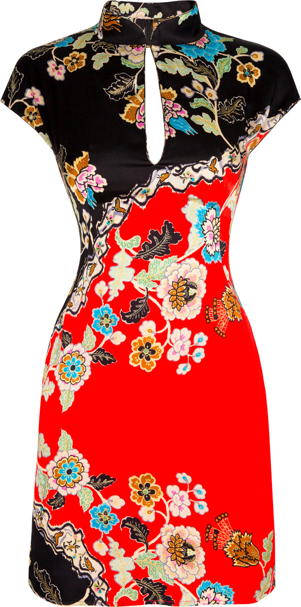 Roberto Cavalli Spring 2003 Runway Red Chinoiserie Mini Dress