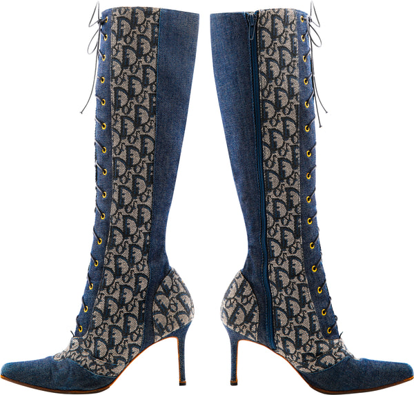 Christian Dior Spring 2000 Monogram Denim Boots