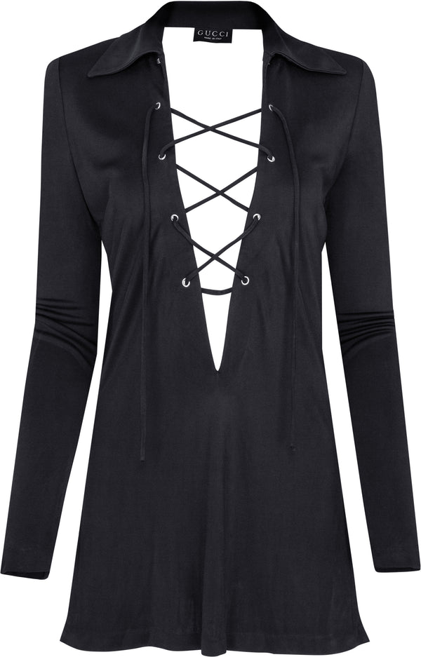 Gucci Spring 1996 Black Lace-Up Mini Dress