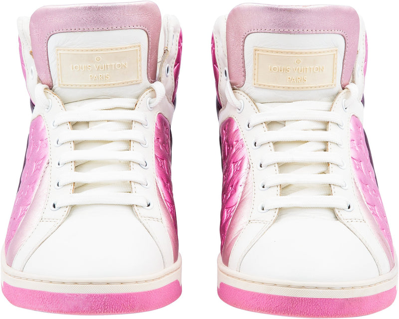 LOUIS VUITTON Monogram Canvas Squad Line High-Top Sneakers shoes 37 pink