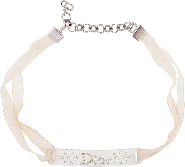 Christian Dior Swarovski Logo Ribbon Choker