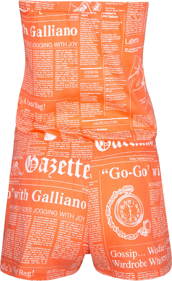 John Galliano Gazette Newspaper Shorts Jumpsuit