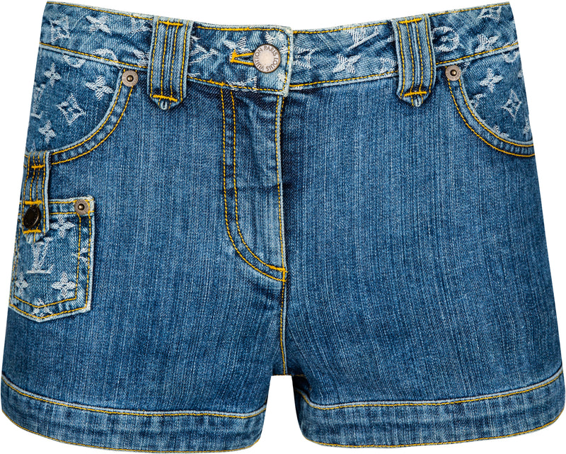 Louis Vuitton Monogram Womens Denim & Cotton Shorts, Blue, IT38