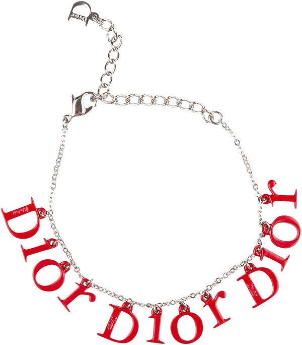 Christian Dior Red Enamel Logo Bracelet