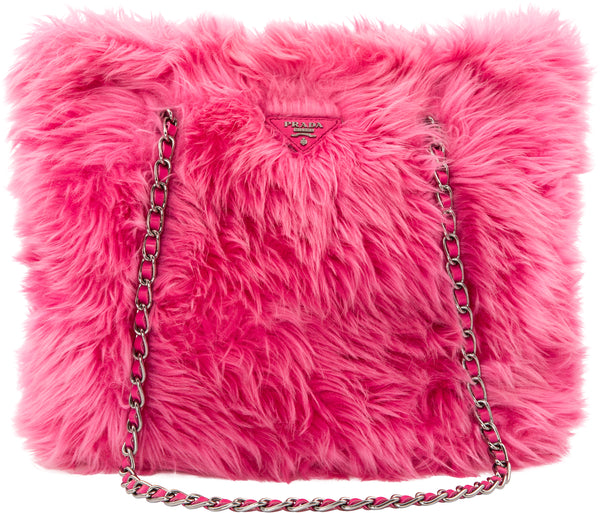 Prada Faux Fur Chain Link Tote Bag