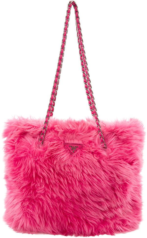 Prada Faux Fur Chain Link Tote Bag