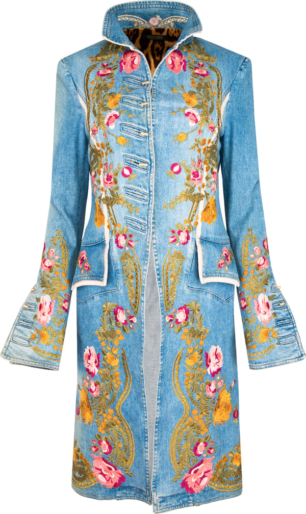 Roberto Cavalli Spring 2003 Runway Floral Embroidered Denim Jacket