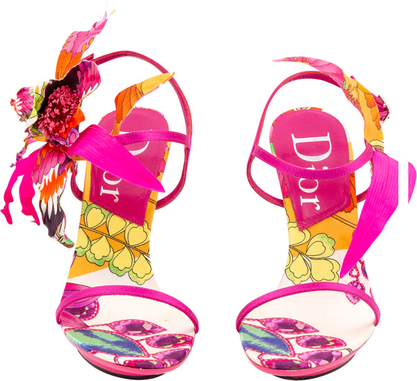 Christian Dior Printed Floral Appliqué Platform Sandals