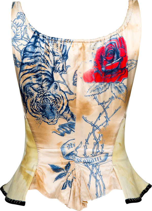 Roberto Cavalli Spring 2003 Tattoo Printed Bustier Top