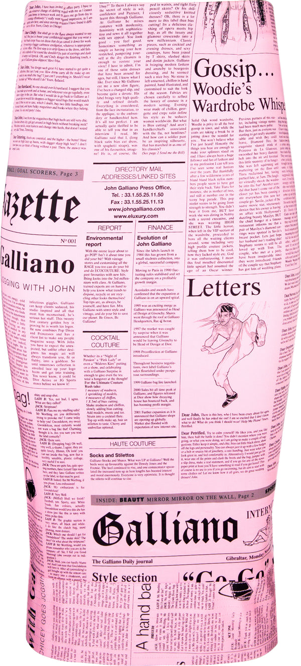 John Galliano Gazette Newspaper Pink Pencil Skirt