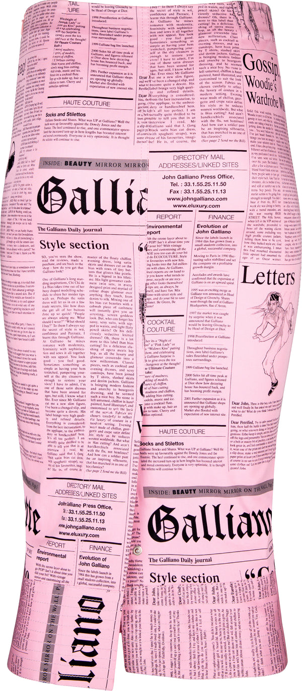 John Galliano Gazette Newspaper Pink Pencil Skirt