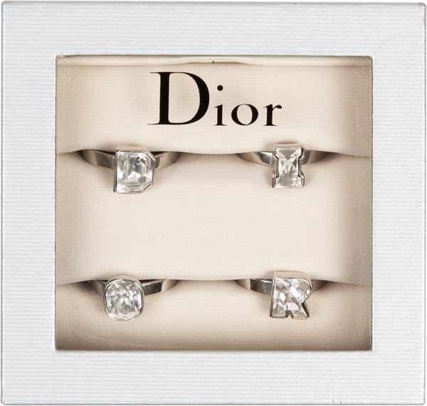 Christian Dior Silver Logo Adjustable Ring Set