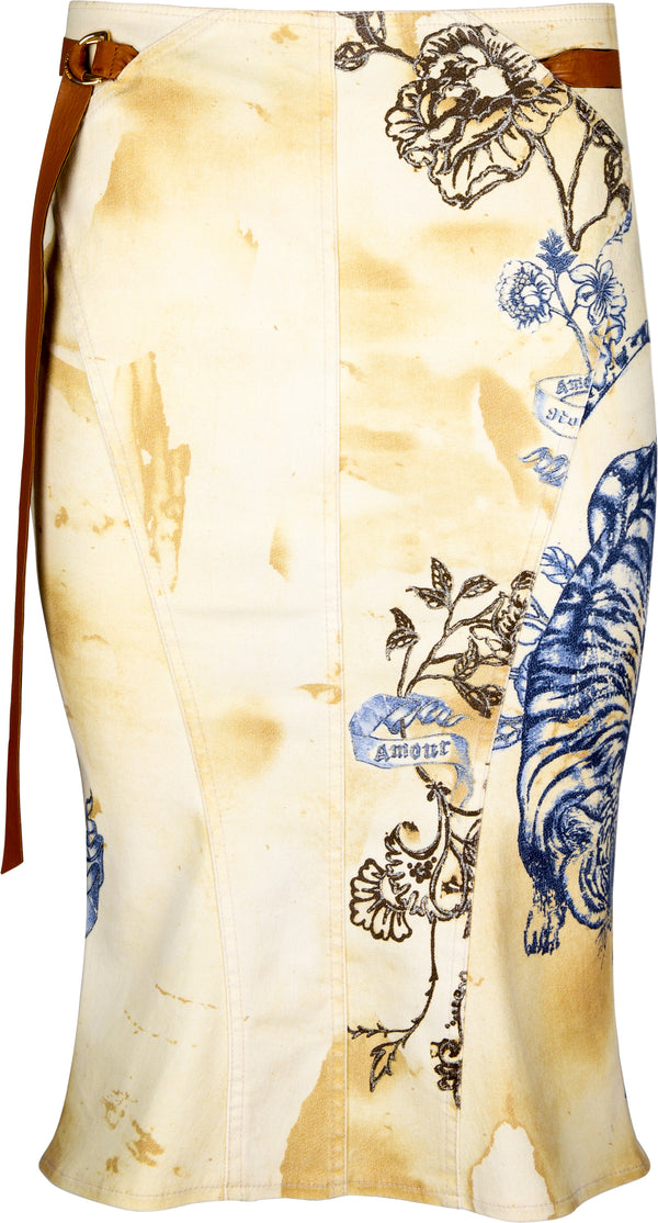 Roberto Cavalli Spring 2003 Tattoo Printed Skirt