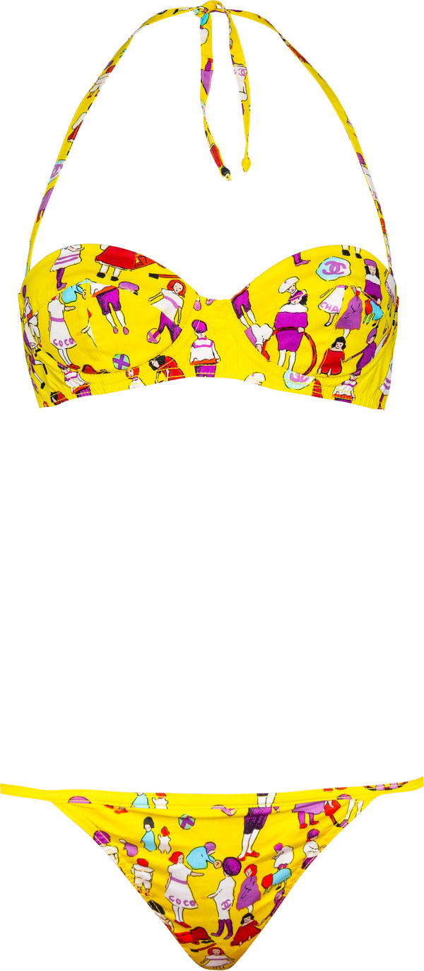 Chanel Spring 2001 Yellow Coco Printed Bikini