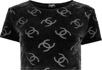 Chanel Black Velour Logo Spring 1996 Crop Top | EL CYCER