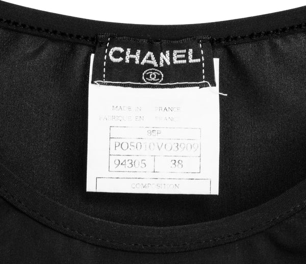 Chanel Spring 1995 Black Logo Embroidered Crop Top | EL CYCER