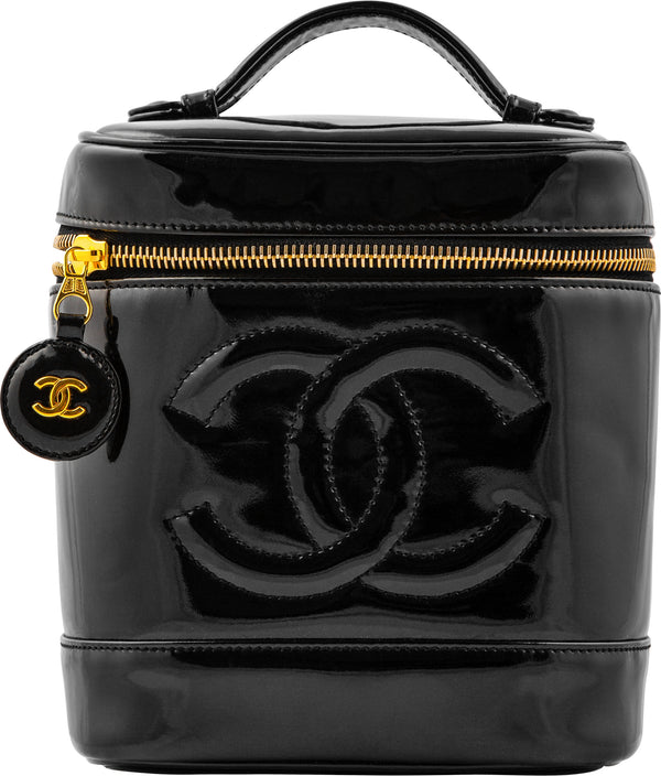 Chanel Black Patent Logo Vanity Bag