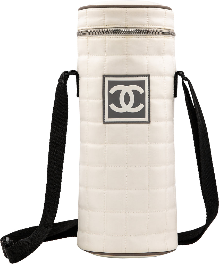 Chanel Gold Metal Water Bottle & Black Quilted Lambskin Holder