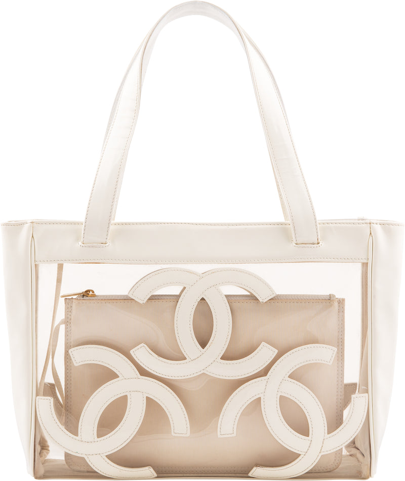 styledrobe — CHANEL Patent Leather CC Logo Clear Vinyl Tote Bag