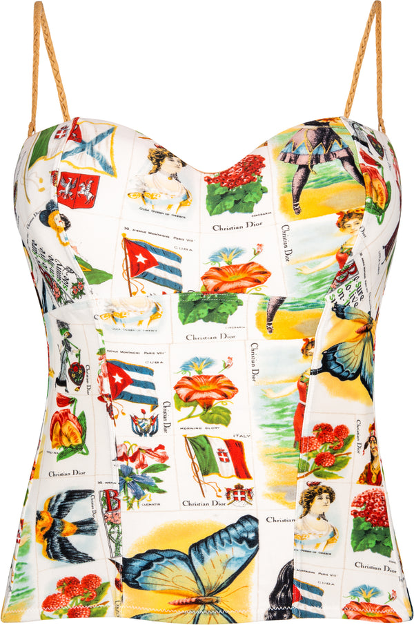 Christian Dior Spring 2002 Stamp Printed Bustier Top