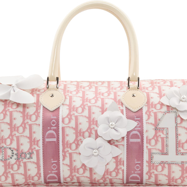 Dior Pink x White Jacquard Diorissimo Boston Bag