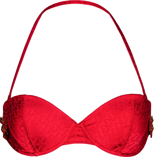 Christian Dior Red Diorissimo Buckle Bustier Bra Top