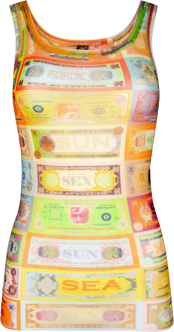 Jean Paul Gaultier Sheer Currency Tank Top