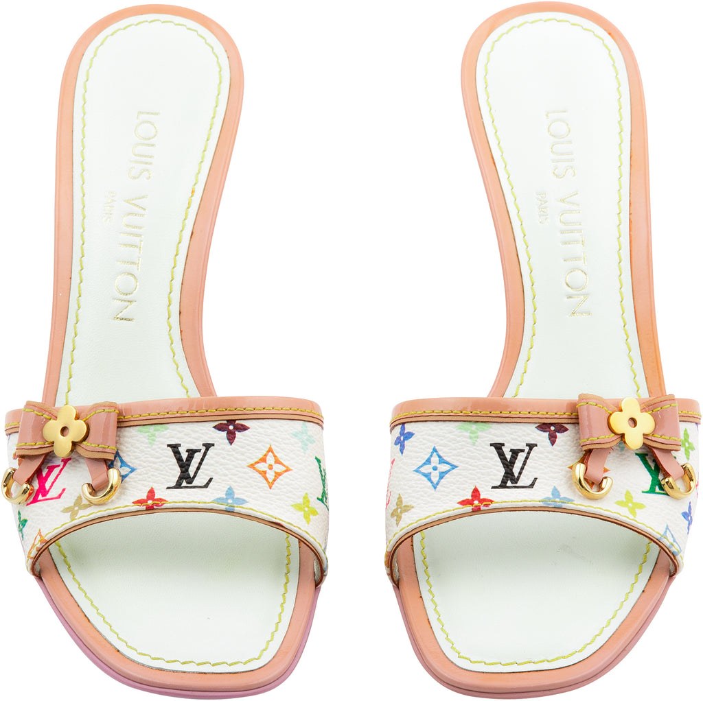 Louis Vuitton White Monogram Multicolore Open Toe Mule Sandals