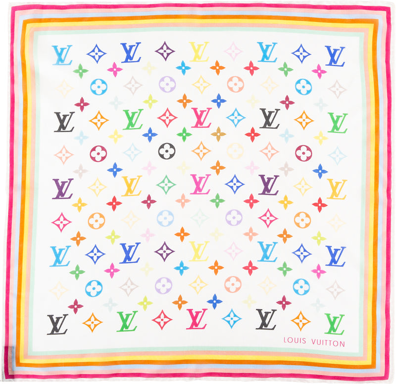 Louis Vuitton Pink Multicolor Monogram Trunks Logo Silk Square Neck  Scarf/Wrap